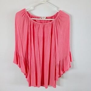 River & Rose Women’s Coral Gauze Peasant Blouse Flutter Sleeve Boho Top M